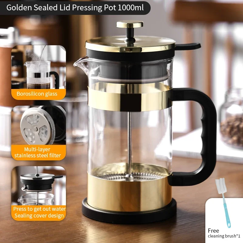 BINCOO 1000ml French Press Coffee Maker - Borosili...