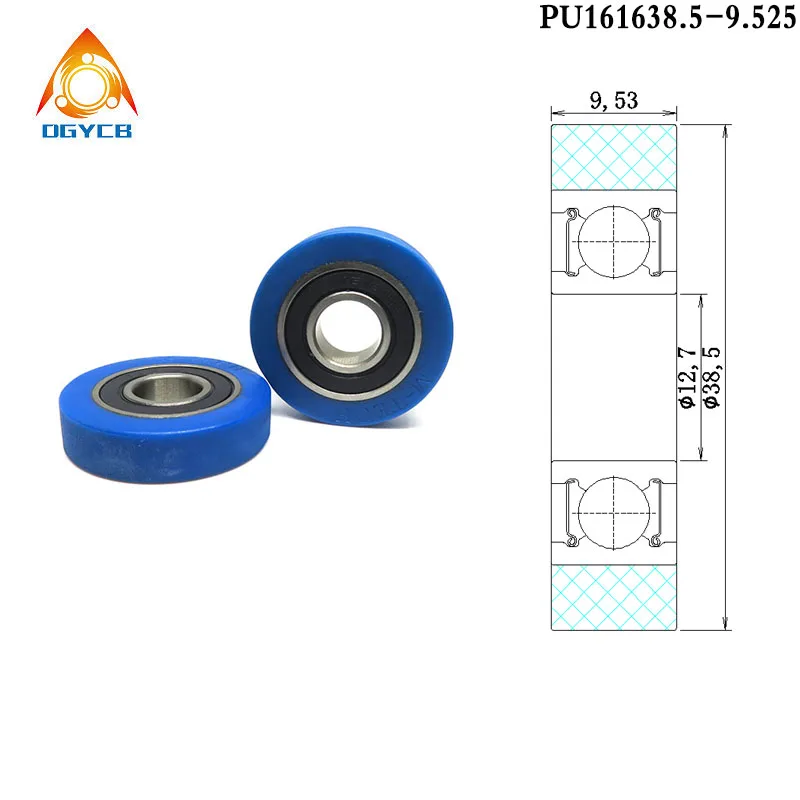 

1pcs 12.7mm Bore 38.5mm Diameter Polyurethane Roller With Bearing PU161638.5-9.525 PU Coated Wheel 12.7x38.5x9.525 Inch Pulley
