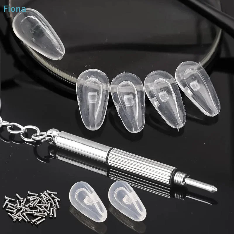 ? 안경 코 패드 드라이버 포함 DIY 부드러운 실리콘 에어 챔버 안경 교체 수리 도구 미끄럼 방지 코 패드 나사