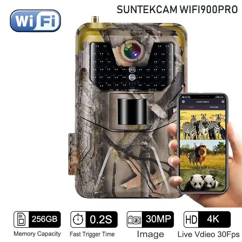 Suntekcam WIFI Trail Camera 4K 30MP APP Bluetooth Control Hunting Cameras Night Vision WIFI900PRO Wildlife Surveillance hunting trail camera trail camera