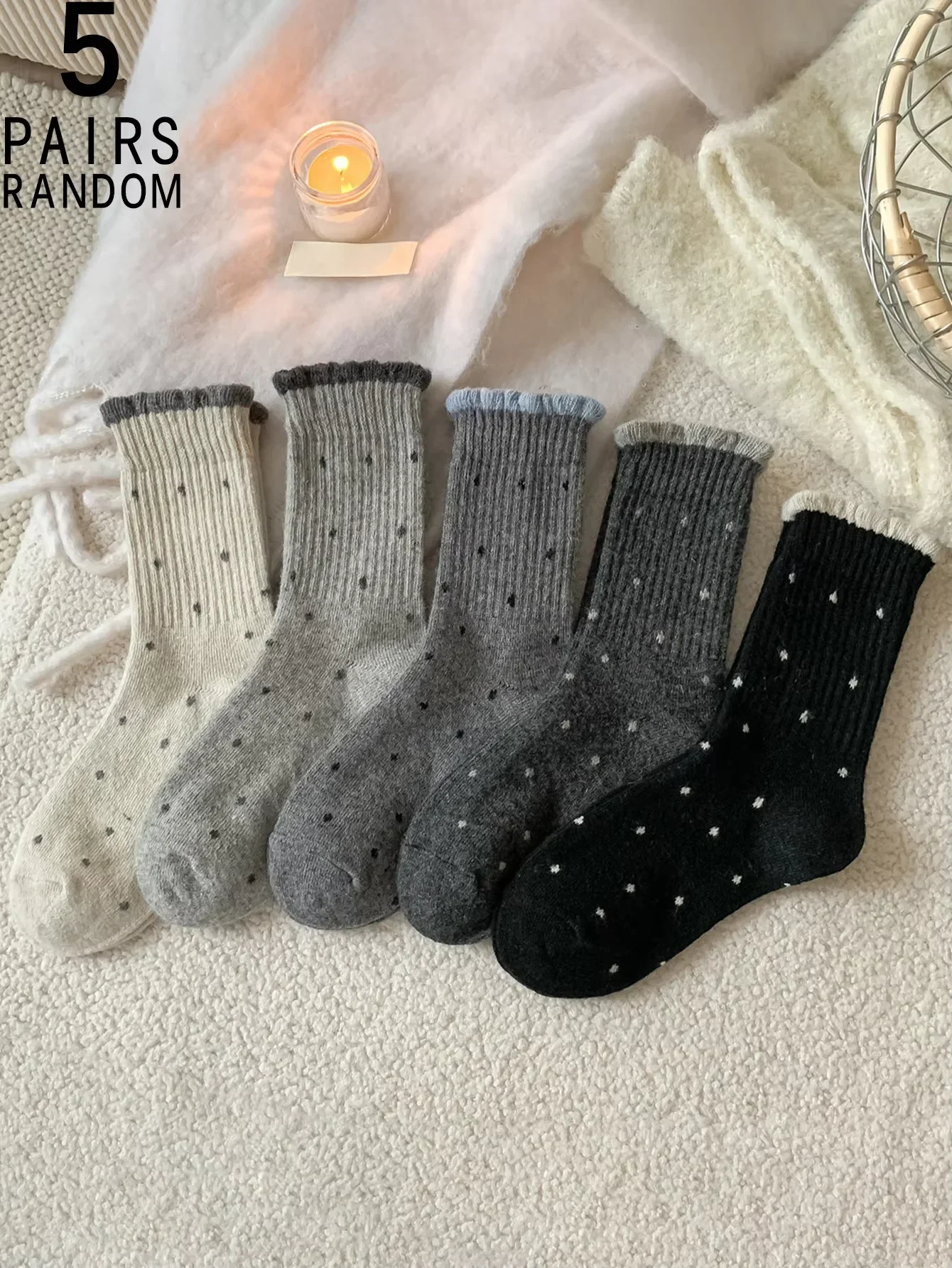 5 Paar Damen-Samtsocken mit Wellenmuster, mittellang, dicke Isolierung, warme, gemütliche Schlauchsocken für Frühling, Herbst und Winter, multifunktional – Detail 5