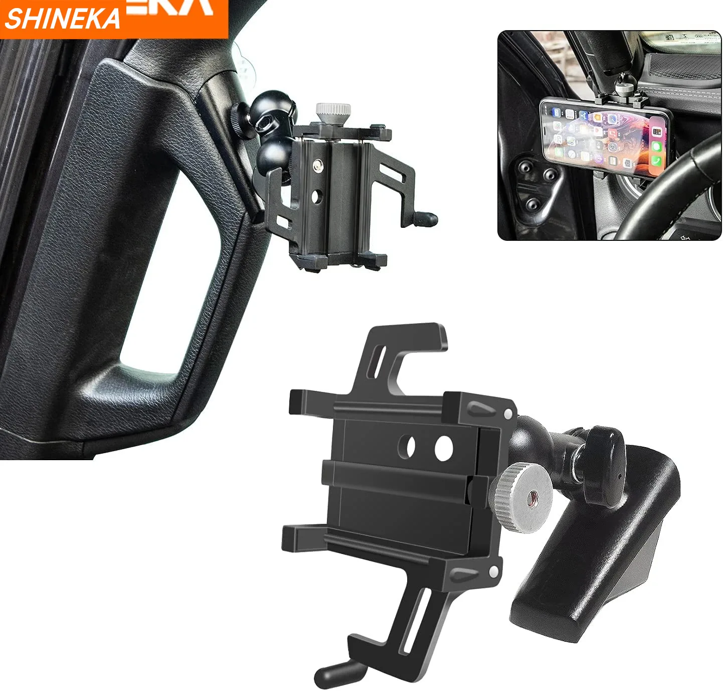 Phone Holder SHINEKA Car A-Pillar Adjustable Anti-shake Stable Phone Braket Accessories for Jeep Gladiator JT for Jeep Wrangler JL JLU + mobile phone holder