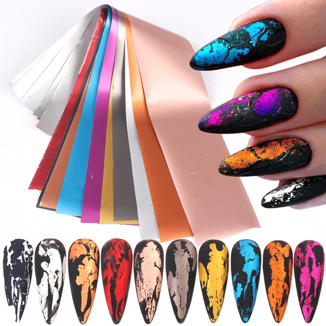 10pcs Nail Foils Matte Mirror Metal Gold Silver Starry Paper Gel Polish Transfer Sticker DIY Pattern Manicure Decoration BEDXK13