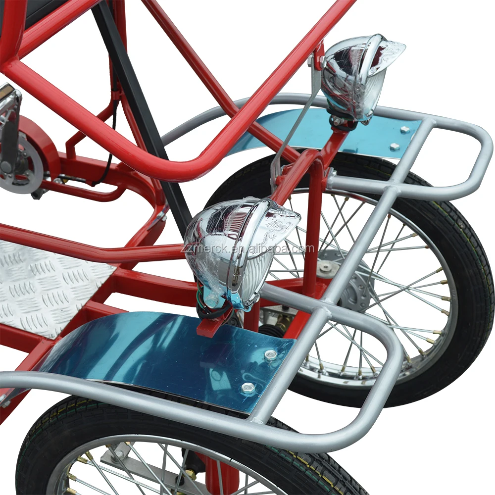 Adult Pedal Red Four Wheels Tandem Person Surrey Bicycle for