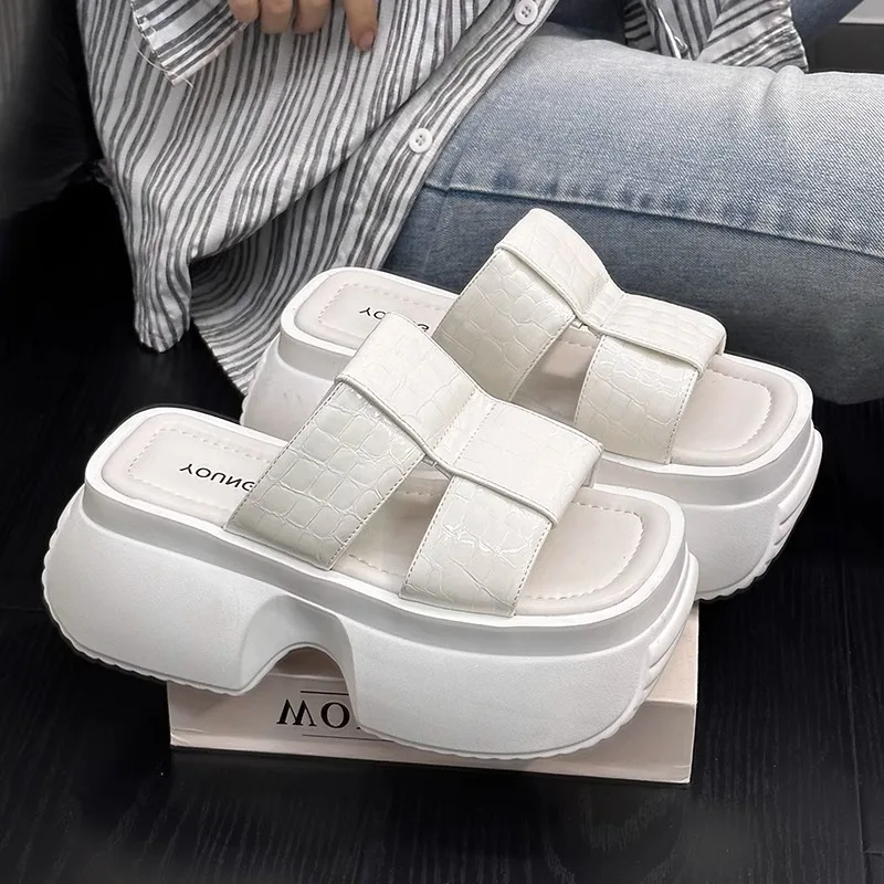 8cm Women Slippers Platform Wedges Summer Casual Women Shoes Outdoor Comfortable Beach High Slipper Dress Sandal 35 40