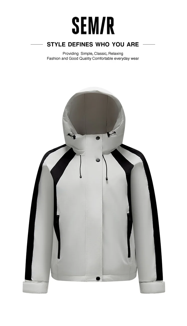 Down Jacket Women Contrast Color Patchwork Trendy and Cool Popular Garment Spring Three-Proof Loose Hooded Outerwear