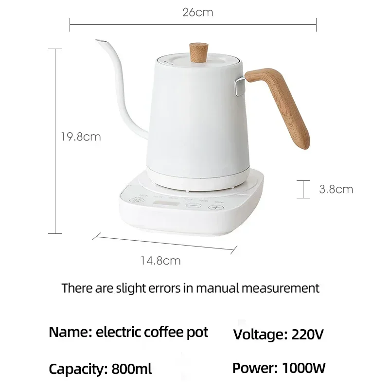 Electric Kettle 1000W Gooseneck Smart Coffee Pot Temperature Control 800ml 220V Fast Heating
