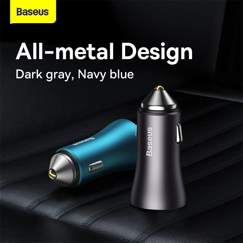Phone Charger Baseus 60W Metal USB Type C Car Quick Charge SCP AFC QC 4.0 PD 27W USBC for iPhone Xiaomi Huawei Samsung
