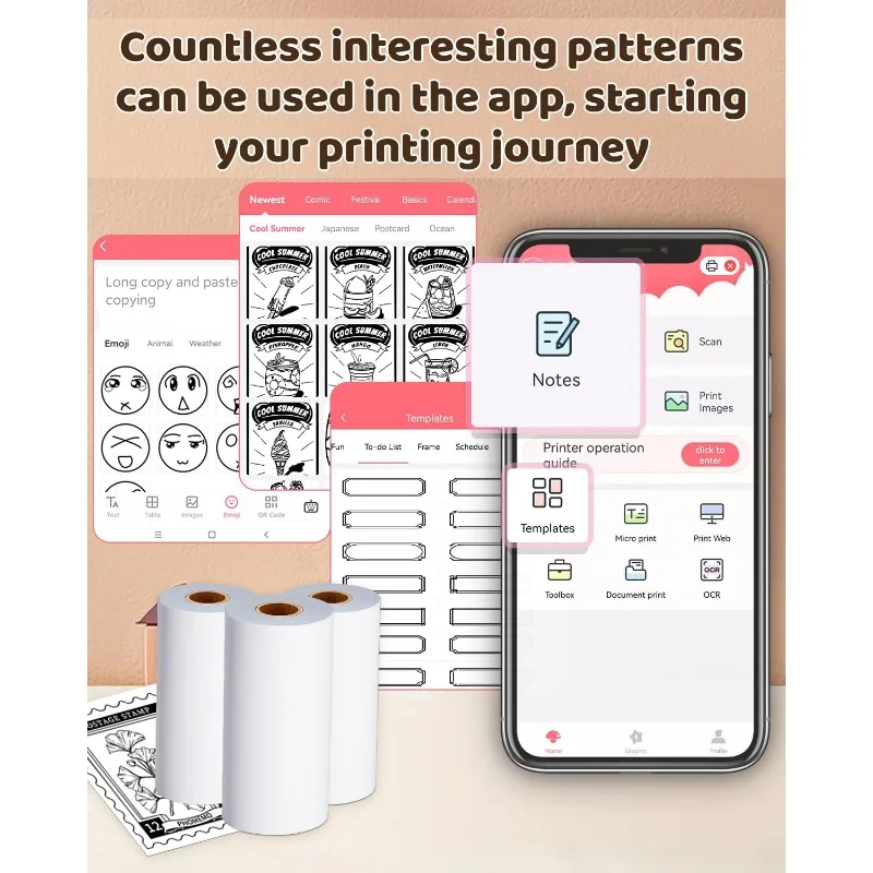 T02/M02X/M02L White Thermal Paper-10-Year Non-Sticky 53mmx6.5m for Journal Photo Texts Study Notes Handwork DIY for Children