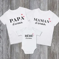 French Love Heart Printed Family Matching Clothes Dad Mom Baby Matching Outfit Daddy Mommy Shirts Tops & Baby Bodysuit Rompers 1