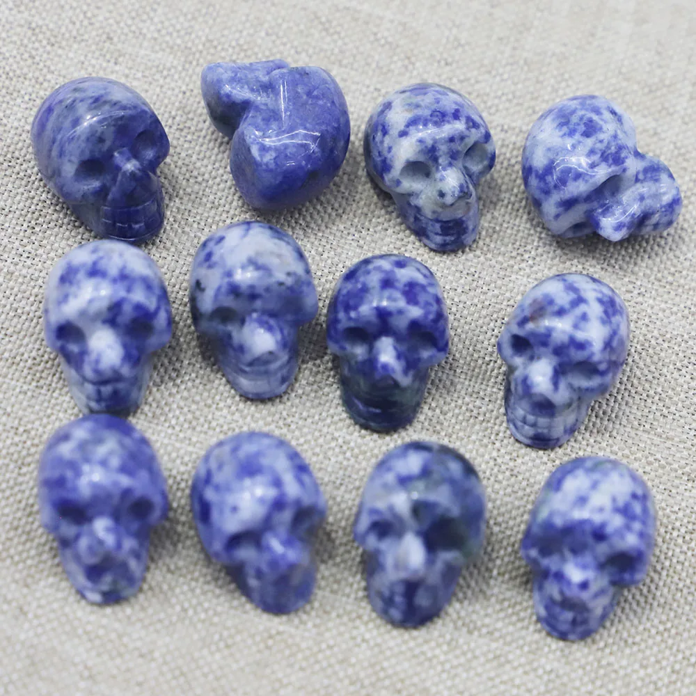 Natural Sodalite Stone Skull Statue Carved Healing Ornament Charm Witchcraft Supplies Gemstone Wicca Chakra Home Decoration 6Pcs