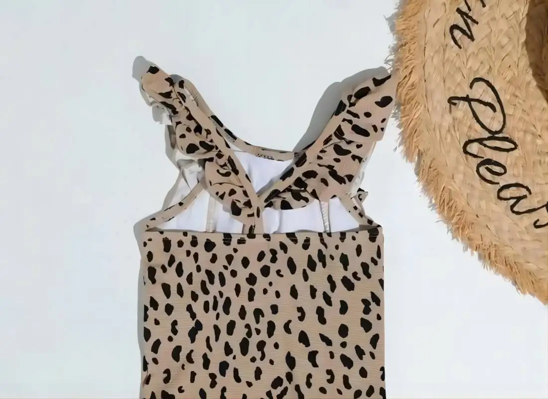 Leopard Print Swimsuit for Infants, Baby Swimming Wear, Fashion Suits