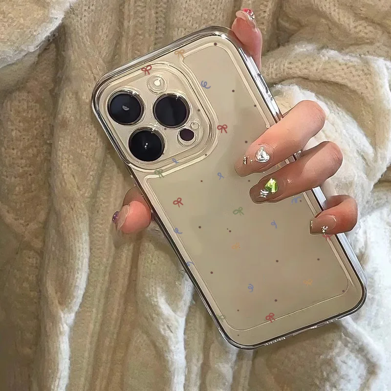Colorful Small Bow Transparent Phone Case for iPhone 11 12 13 14 15 16 17 Air Pro Max Mini XR XS X 7 8 16E Plus SE2 Soft Cover