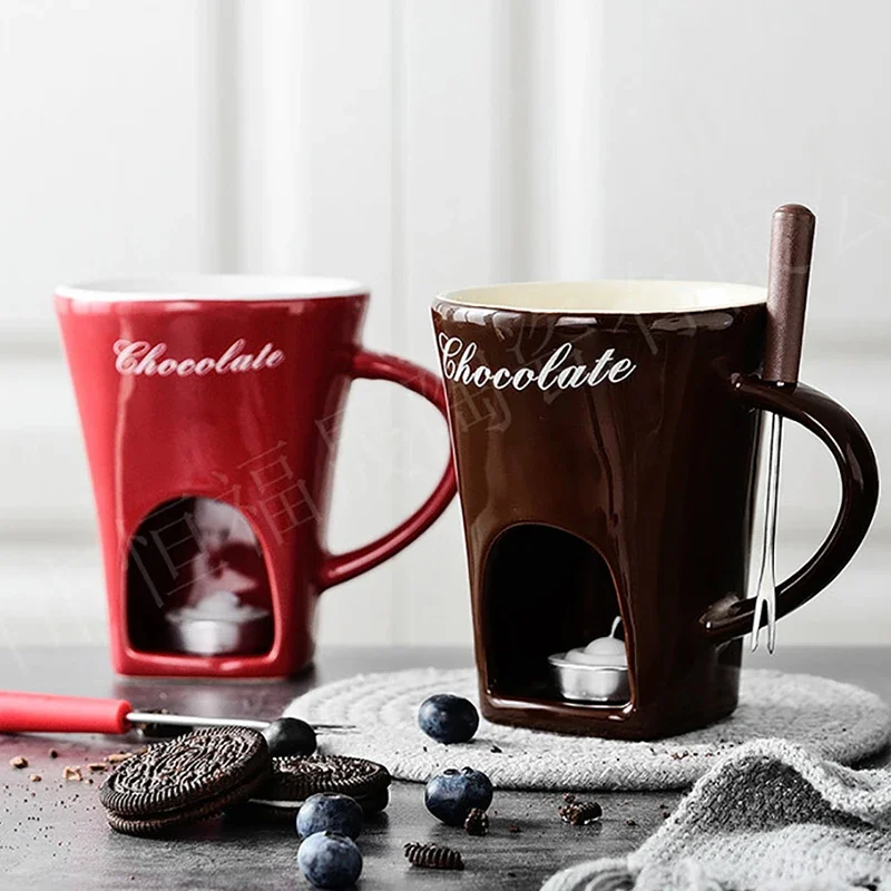 Fondue Pots Fondue Mug Set Personal Mini Chocolate Cheese Ice Cream Maker Kit Individual Butter Melter Cup Small Warmer