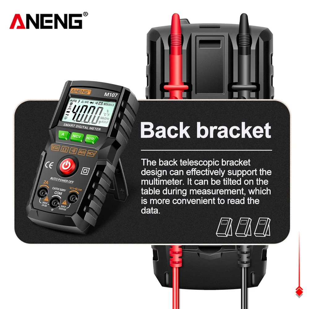 Digital Multimeter ANENG M107 AC DC voltage/current Resistance 4000 Counts NCV induced voltage Mini Mult&iacute;metro Test Tools digital multimeter multimeter tester