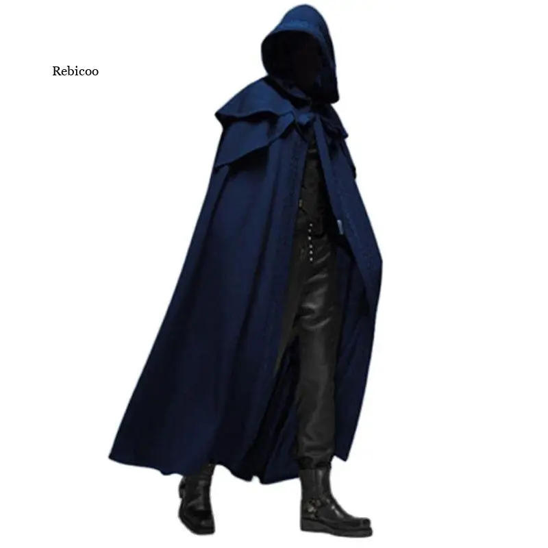 Trench Coat Men Hooded Solid Loose Black Cloak Coats Windproof Long Cape Poncho Winter Chic