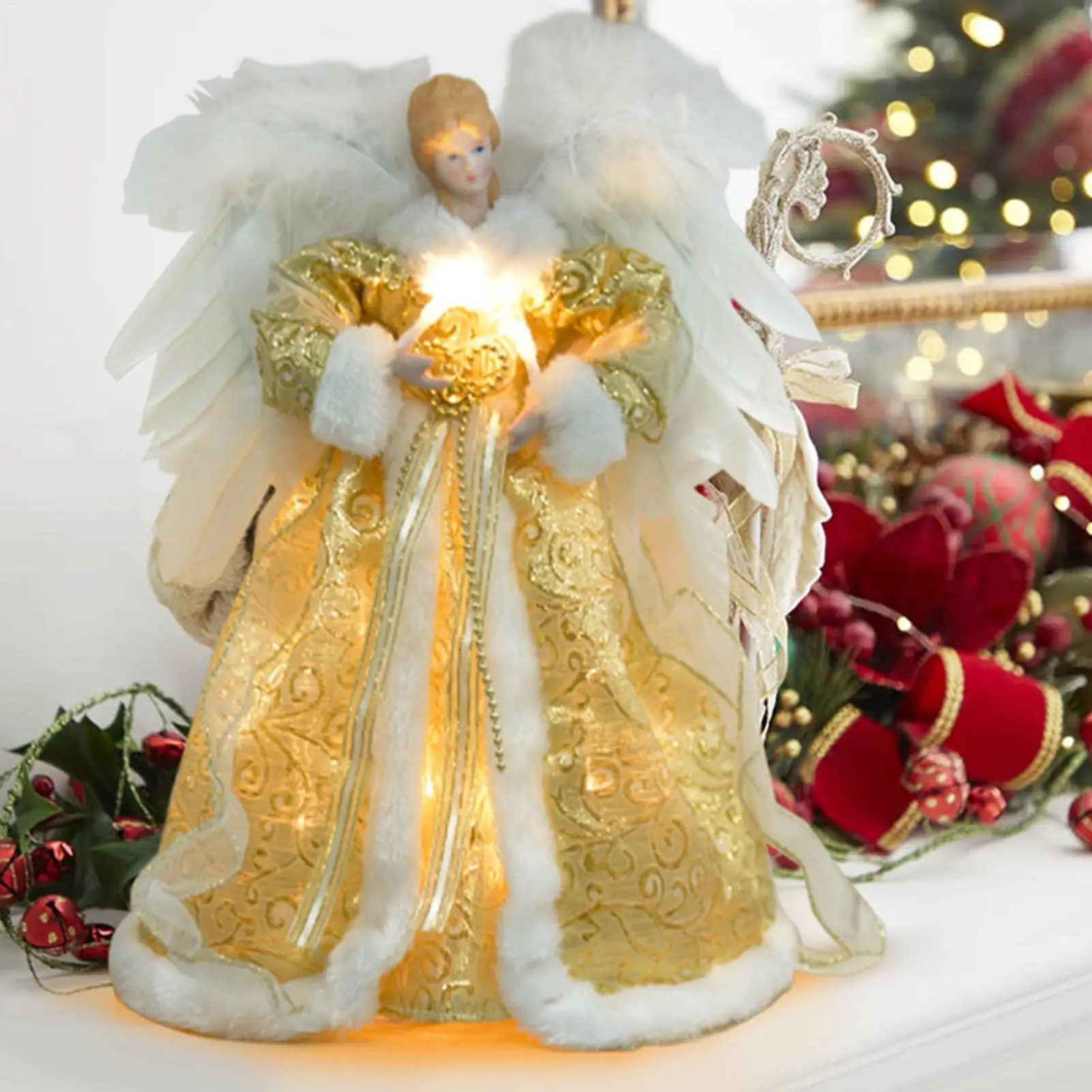 Tree Topper LED Angel Ornament With Wings Christmas Tree Angel Topper For Wedding Party Props Office New Year Holiday Bar Home
