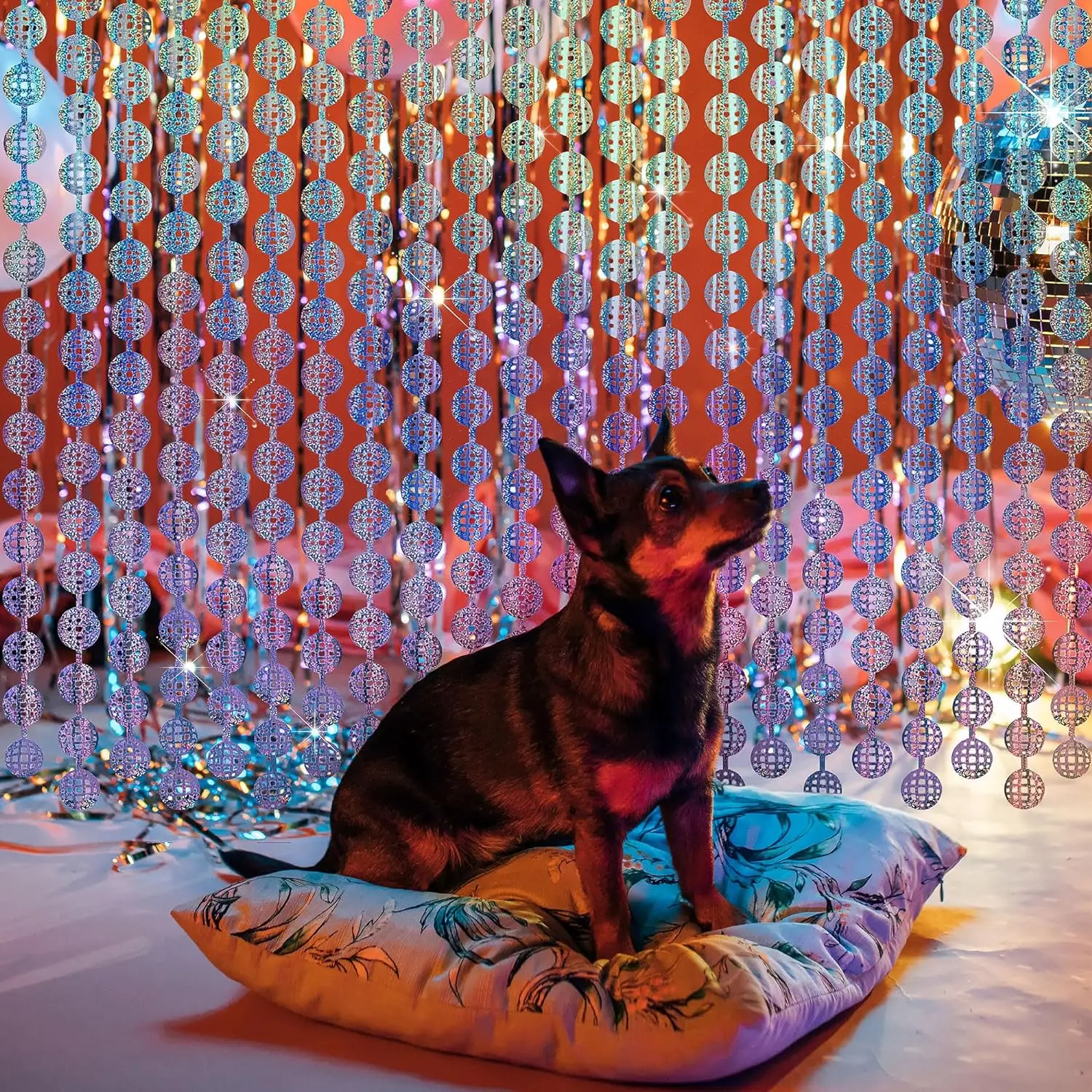 Confezione da 4 grandi tende con frange in lamina argentata, 4 x 2 m