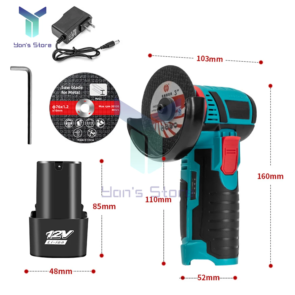 12V Mini Angle Grinder Rechargeable Grinding Tool Polishing Grinding Machine For Cutting Diamond Cordless Power Tools 19500rpm images - 6