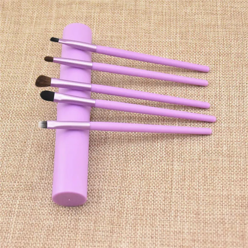 5pcs Pony Hair Eye Shadow Concealer Lip Brush Set Horsetail Makeup Tools Simple Version Brush Cover Portable