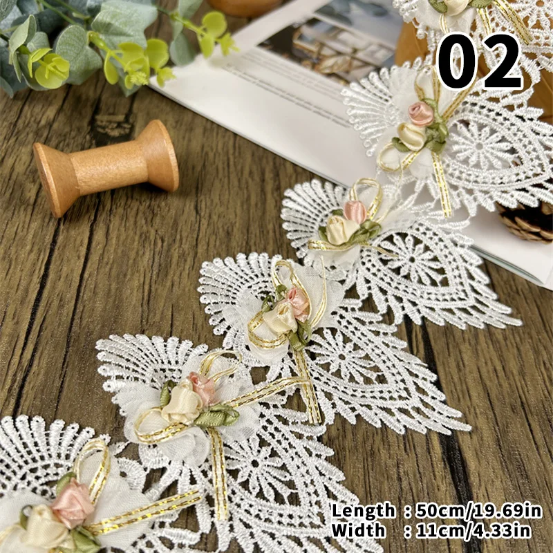 3D Flower Lace Trim Appliqu Trimming Lace Ribbon Embroidered Fabric Sewing Craft DIY Handmade Wedding Dress Decoration 44/50cm