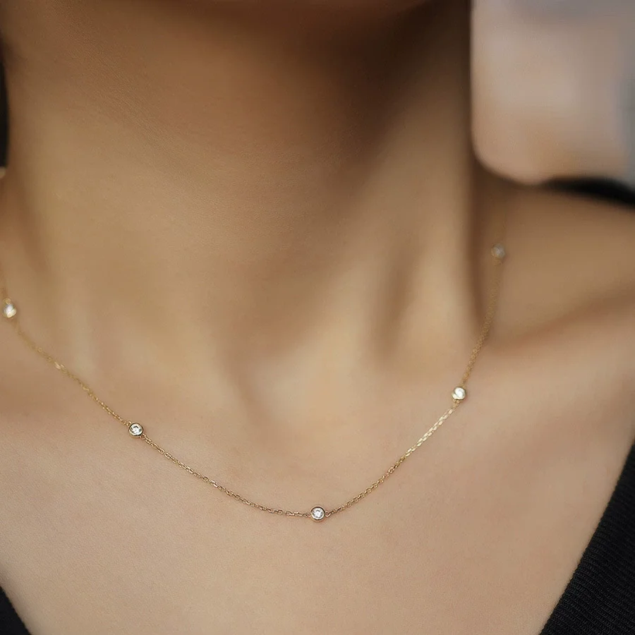 JKeli 100% S925 Sterling Silver Round Zircon Bead Necklace for Women Gold Silver Color Korea Clavicle Chain Necklace Trendy Jewe