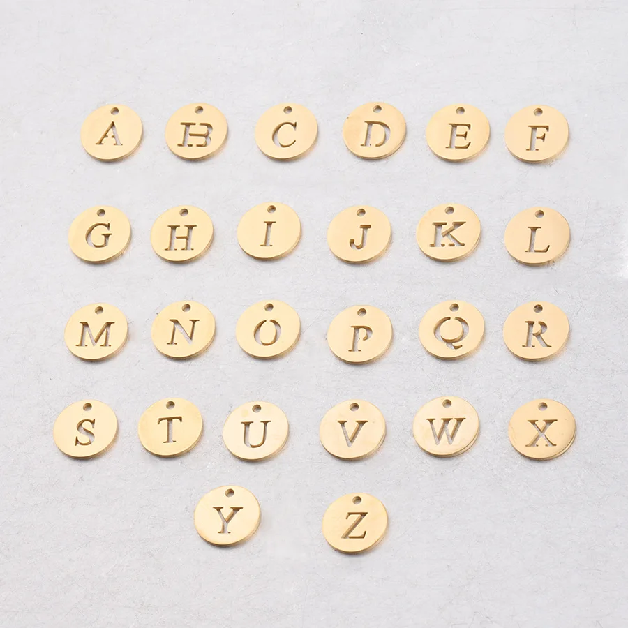 

10pcs Stainless Steel Charms Pendants 12mm Round A-Z Initials Name Alphabet Letter Beads for Necklace DIY Jewelry Making