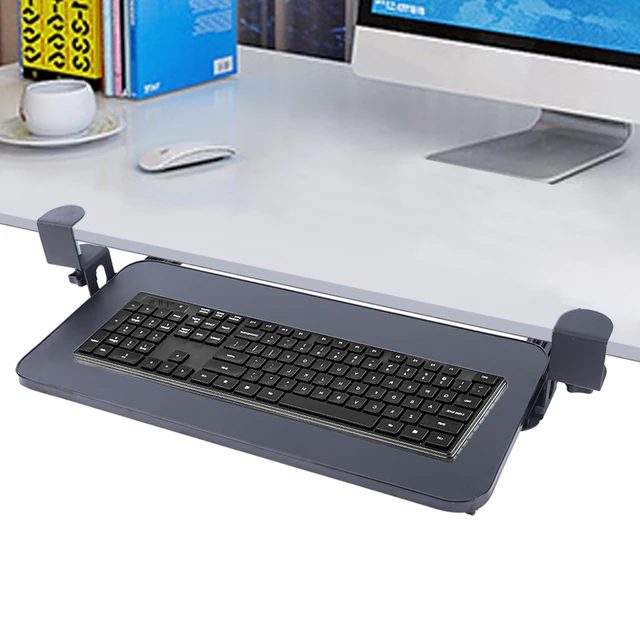 Tiroir à Clavier Sous Bureau Réglable En Hauteur - Support Coulissant, Inclinaison Ajustable, Installation Facile, Acier