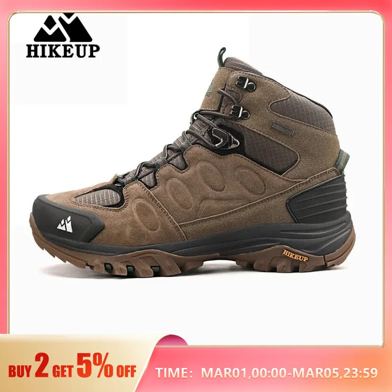  HIKEUP High-Top Men Hiking Boot Winter Outdoor Shoes Lace-Up Non-slip Sports Casual Trekking Boots Man Suede Warm Shoes 