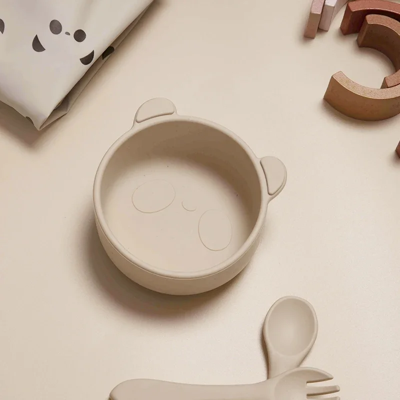 Food Grade Silicone Baby Feeding Bowl Cartoon Panda Infant Non-Slip Tableware For Toddler Dining Dishes BPA Free Baby Stuff 4