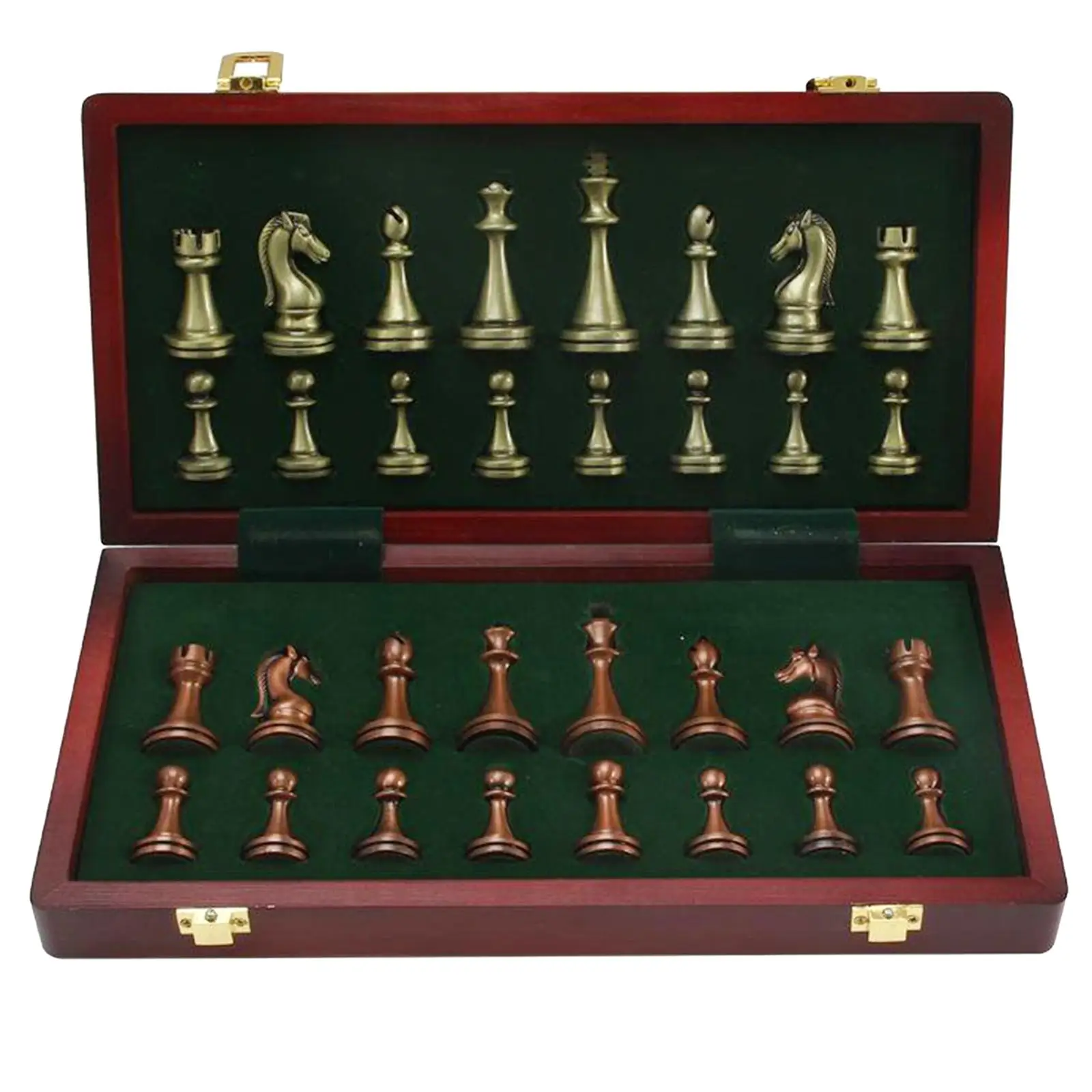 Elegant Metal Chess Set with Folding Chessboard Storage Board 