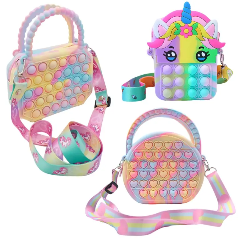 Storesy silicone children mini rainbow cat popping push it fidget bubble cross  body shoulder bag handbags