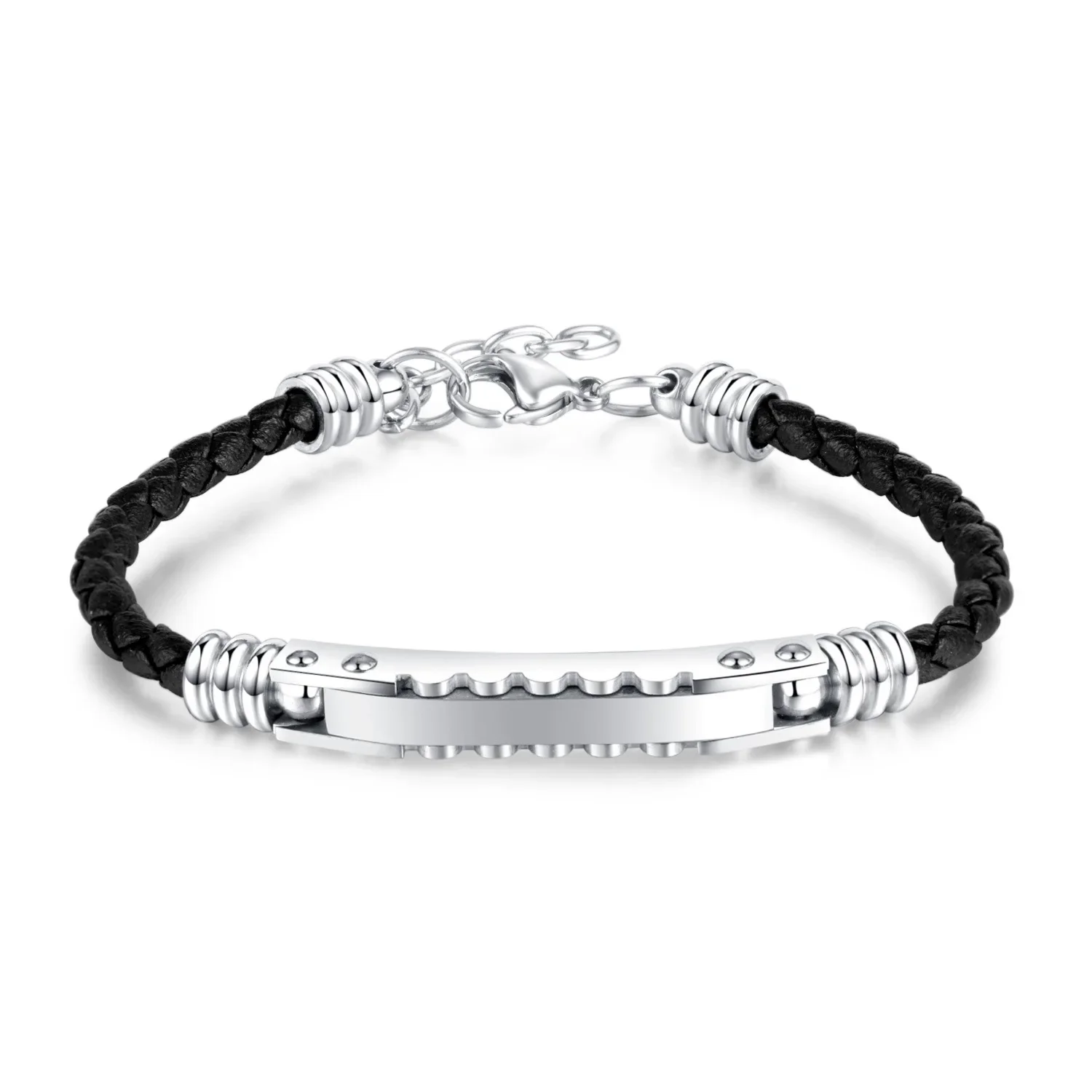 

SFN2 Leather Braided Bracelet Alloy Magnetic Clasp Bracelets for Men