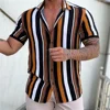 Men's short sleeved lapel striped printed button up shirt for summer leisure vacation, comfortable and soft Hawaiian shirt 2