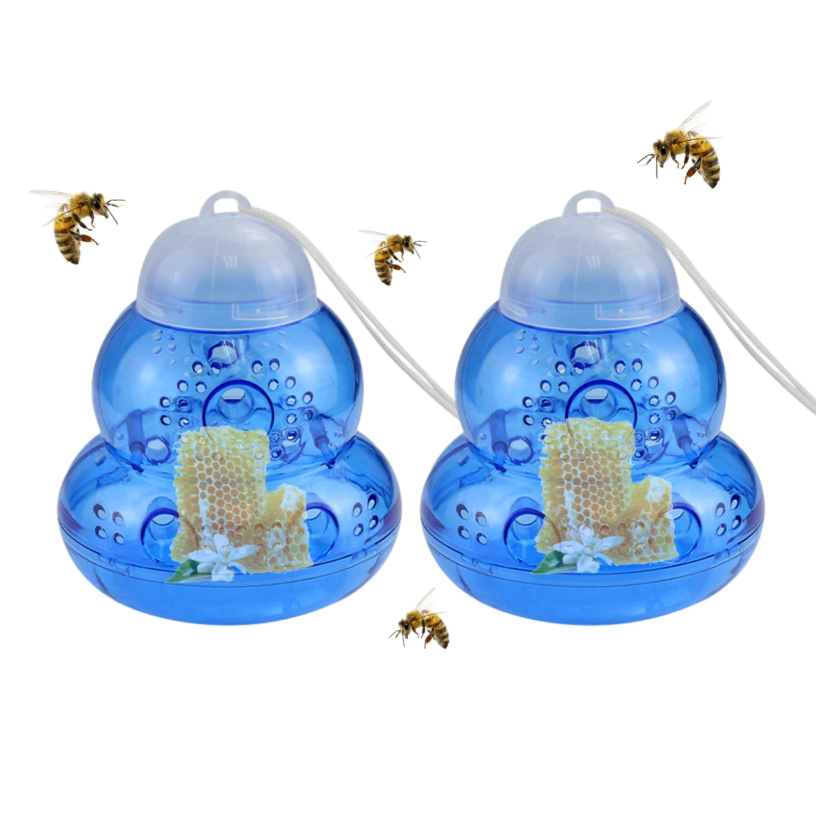 2 Pack Plastic Wasp Traps, Hanging Hornet Trap for Outdoors, Bee Trap Yellow Jacket Wasps Repellent, No Bottom Seam, Safe, Natural, Effective and