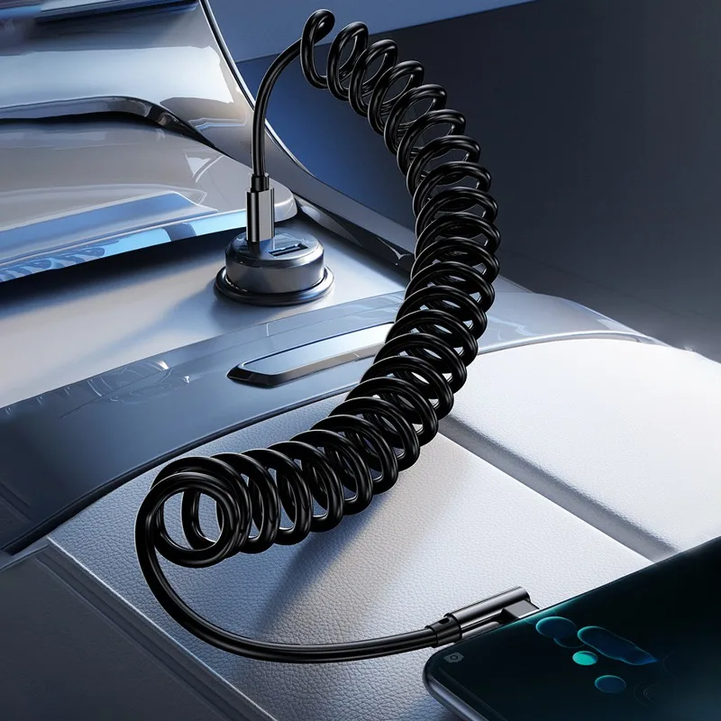 120W 리트랙터블 듀얼 타입 C 케이블 USB C to 타입 C 고속 충전 케이블 자동차 스프링 데이터 케이블 아이폰 17 16 15 삼성용