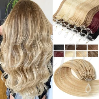 Micro Loop Human Hair Extensions 12-20inches Micro Bead Ring Halo Hair Extensions Women Natural Blonde Brown Black Straight Micro Loop Human Hair Extensions 30g/pack