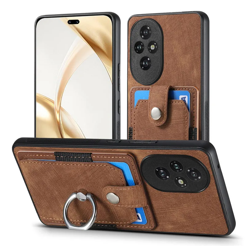 Luxury Leather Card Ring Magnet Back Case - Premium 5G Smart Cover