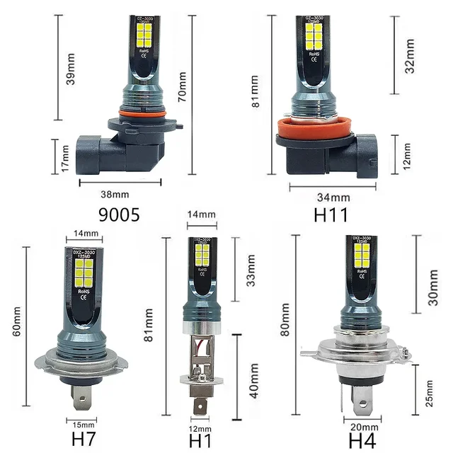 2Pcs H4 H7 LED ไฟหน้า H11 H8 H9 H10 H1 H3 รถหมอกหลอดไฟ 9005 9006 ขับรถอัตโนมัติวิ่งโคมไฟ 12000LM 80W 12V 6