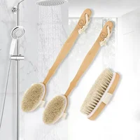 Natural Bristles Long Wooden Handle Dry Skin Exfoliating Shower Brush Back Scrubber Detachable Body Massage Cleaning Accessories 1
