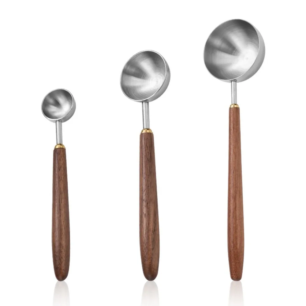 

Walnut Wood Handle Measuring Spoons Food Grade 304 Stainless Steel Ice Cream Scoop Durable Practical Flour Spoon Coffee Shops