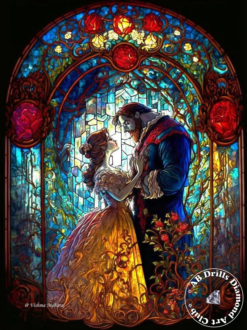 Disney Beauty And The Beast Stained Glass Diamond Painting Art Belle Rose  Flower Crystal Full Drills Cross Stitch Home Decor - AliExpress