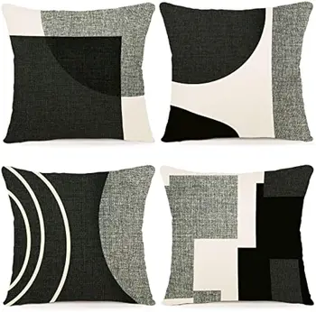 Black Geometric Pattern Pillow Case Home Decor Suitable for Office Sofa Cushion Living Room Garden Car Cushion Cover