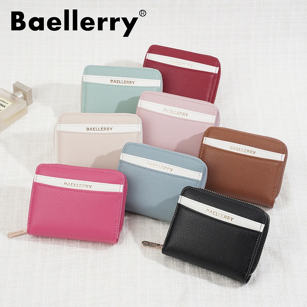 Short Wallet for Women with Zipper, Baellerry Multi-Function PU Leather Wallet with Many Card Slots, Phone Purse for Everyday Us