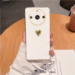 Luxurious 3D Gold Heart Plating Silicone Soft Case Cover for Realme 11 Proplus (GMAXSS White)