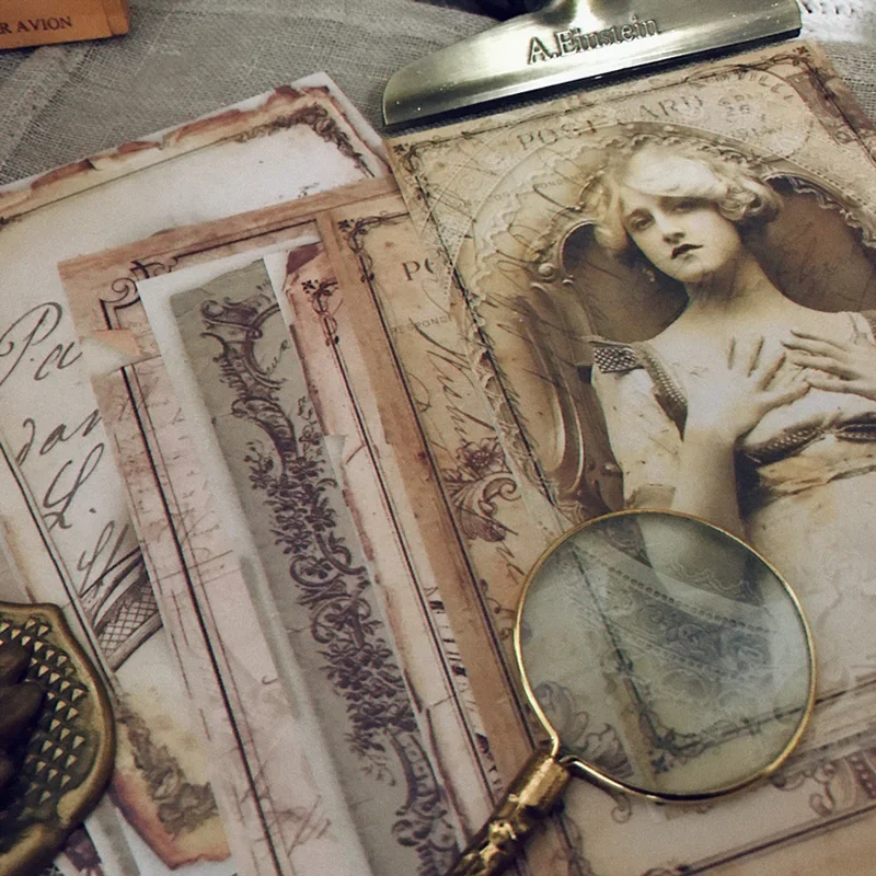 8 Sheets Tim Holtz Lady Photos Junk Journal Ephemera Vintage Sticker Yellow Page DIY Craft Paper Scrapbooking Material Supplies decorative stickers self adhesive stickers decorative labels stickers handbook stickers packaging stickers diy scrapbooking accessories diy craft paper