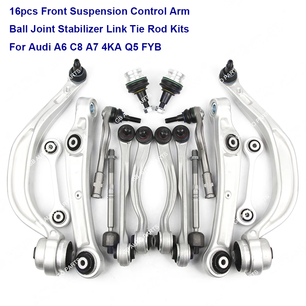 

16pcs Front Suspension Control Arm Ball Joint Stabilizer Link Tie Rod Kits For Audi A6 C8 A7 4KA Q5 FYB 80A407152A 80A407694C