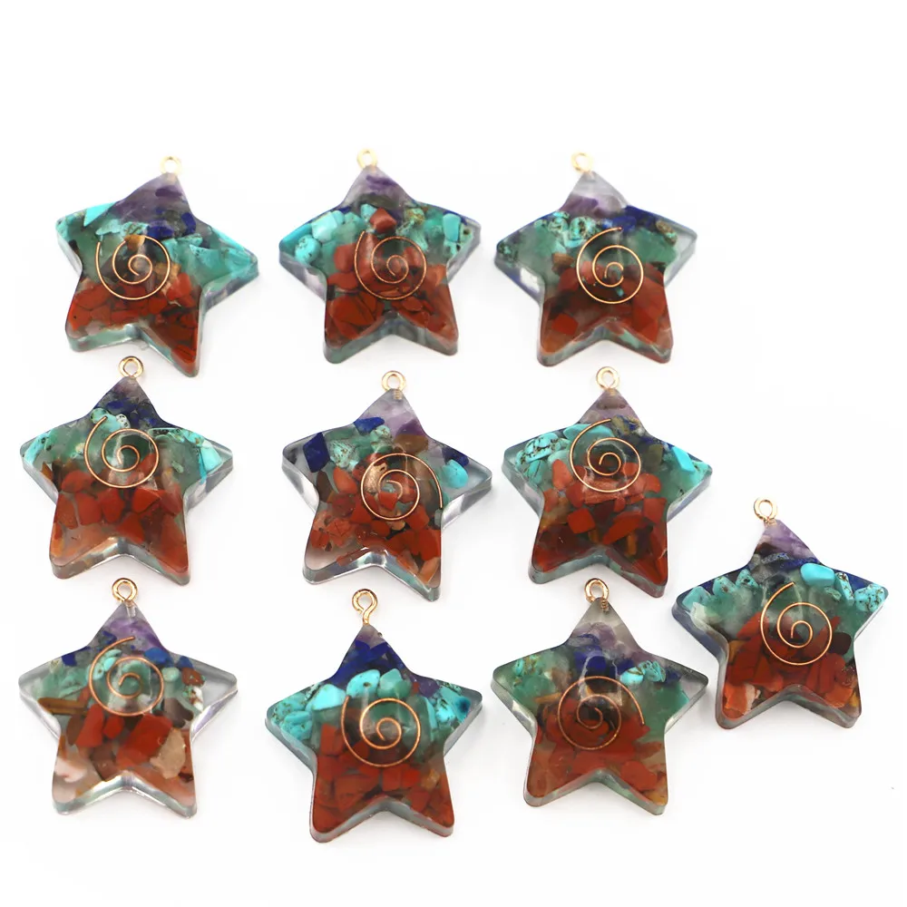

Crystal 7Chakra Organic Star Pendant Energy Stone PentagramChakra Crushed Meditation Reiki Necklace Jewelry Gift Free Shipping