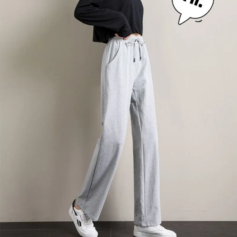 

Women's spring and autumn new Korean version straight gray pants loose autumn and winter nine points sports casual wide-leg pant