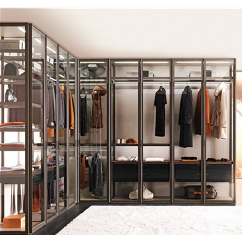 Customize Bedroom Wardrobe Closet Aluminum Glass Door Walk In Wardrobes